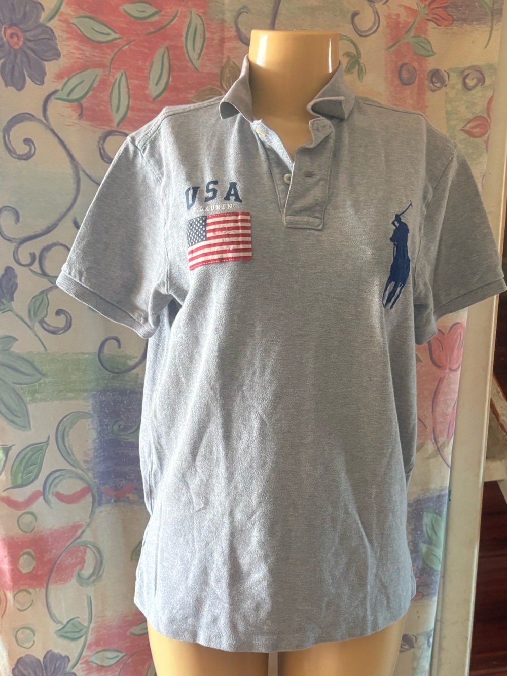 Polo Ralph Lauren junior Heather Gray USA Flag Short Sleeve Polo